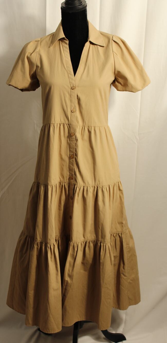 Brochu Walker Havana Dress Womens XS Tan Tiered Shirt Dress Puff Sleeve